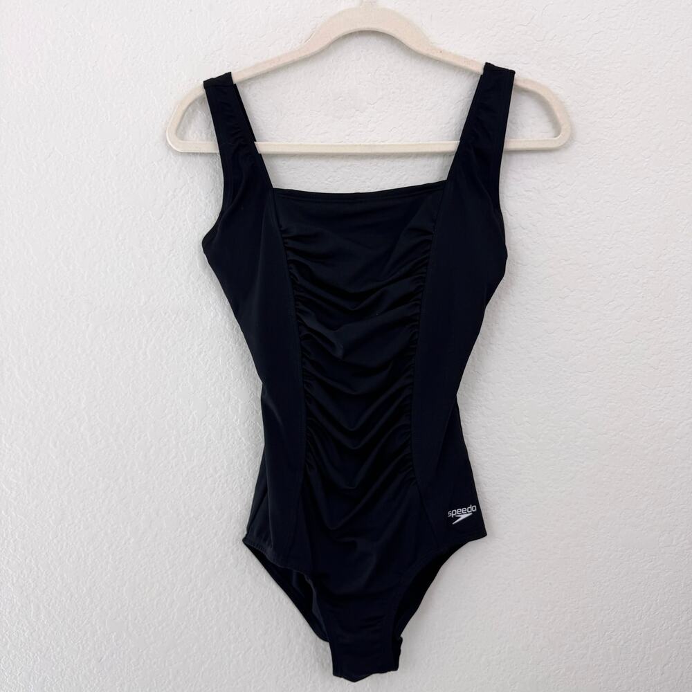 Speedo Womens Endurance One Piece Shirred Tank Swim Suit Size 6 Modest Black